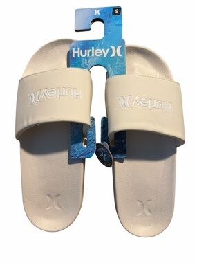 Hurley Cream/White Slide Sandals with Embossed Logo